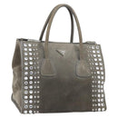 PRADA Studs Hand Bag Suede 2way Gray Silver Auth ep11562-1