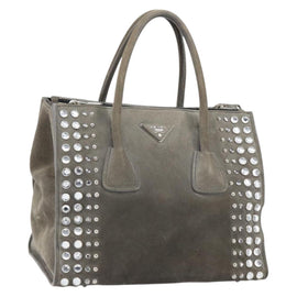 PRADA Studs Hand Bag Suede 2way Gray Silver Auth ep11562