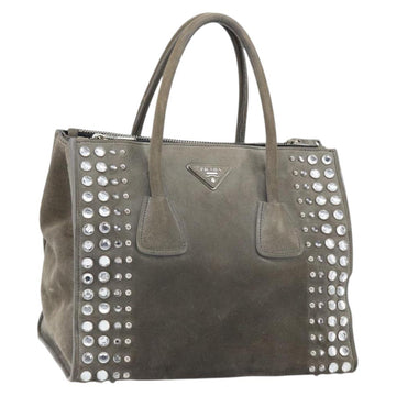 PRADA Studs Hand Bag Suede 2way Gray Silver Auth ep11562