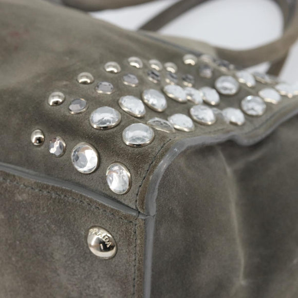 PRADA Studs Hand Bag Suede 2way Gray Silver Auth ep11562