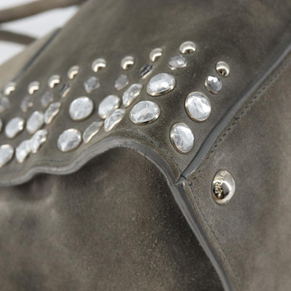 PRADA Studs Hand Bag Suede 2way Gray Silver Auth ep11562