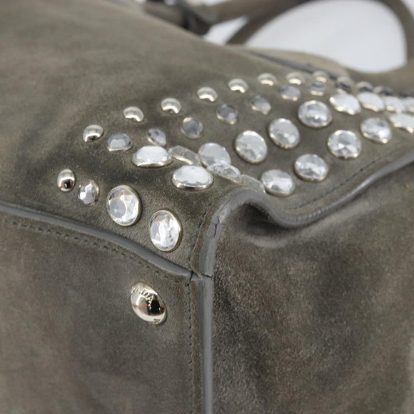 PRADA Studs Hand Bag Suede 2way Gray Silver Auth ep11562