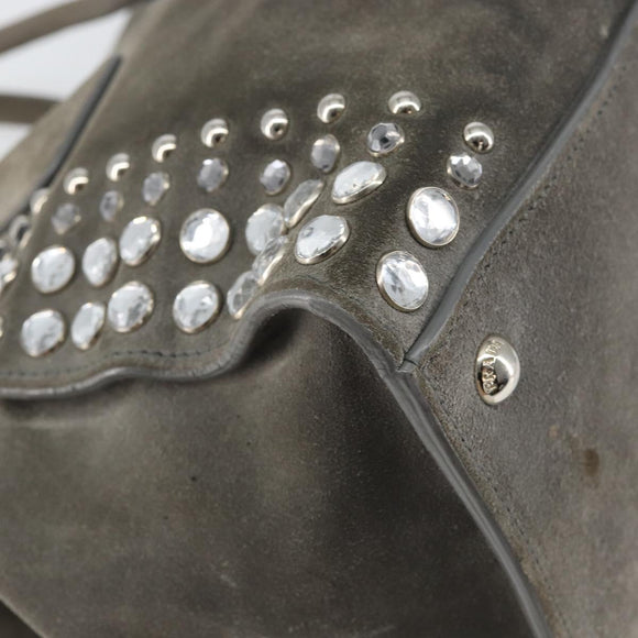 PRADA Studs Hand Bag Suede 2way Gray Silver Auth ep11562