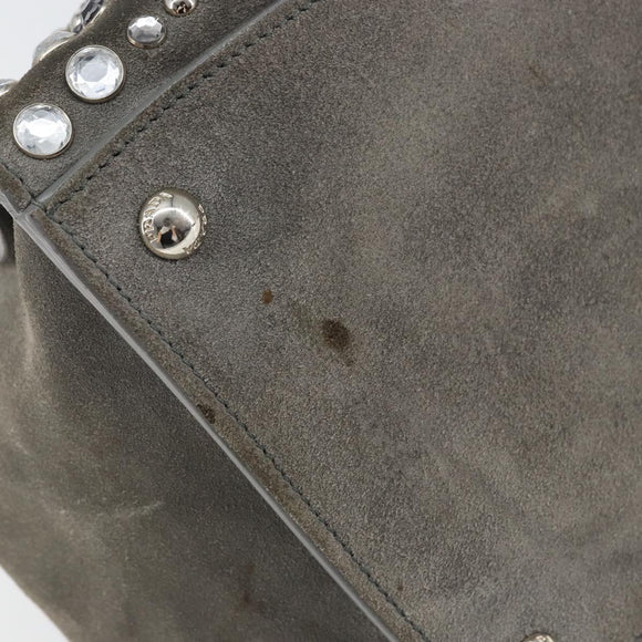 PRADA Studs Hand Bag Suede 2way Gray Silver Auth ep11562
