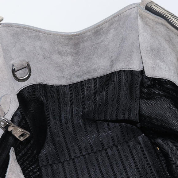 PRADA Studs Hand Bag Suede 2way Gray Silver Auth ep11562
