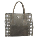 PRADA Studs Hand Bag Suede 2way Gray Silver Auth ep11562-2