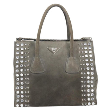 PRADA Studs Hand Bag Suede 2way Gray Silver Auth ep11562 - 0