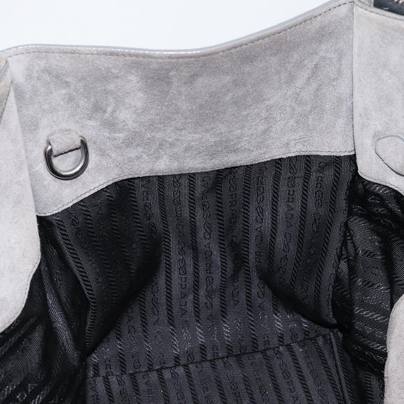 PRADA Studs Hand Bag Suede 2way Gray Silver Auth ep11562