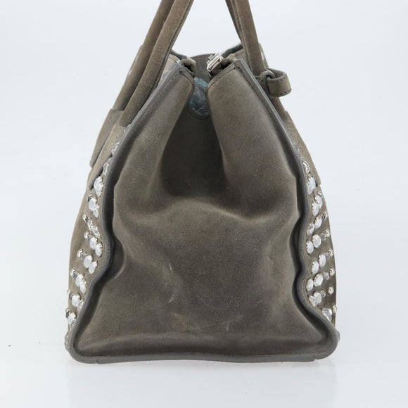 PRADA Studs Hand Bag Suede 2way Gray Silver Auth ep11562