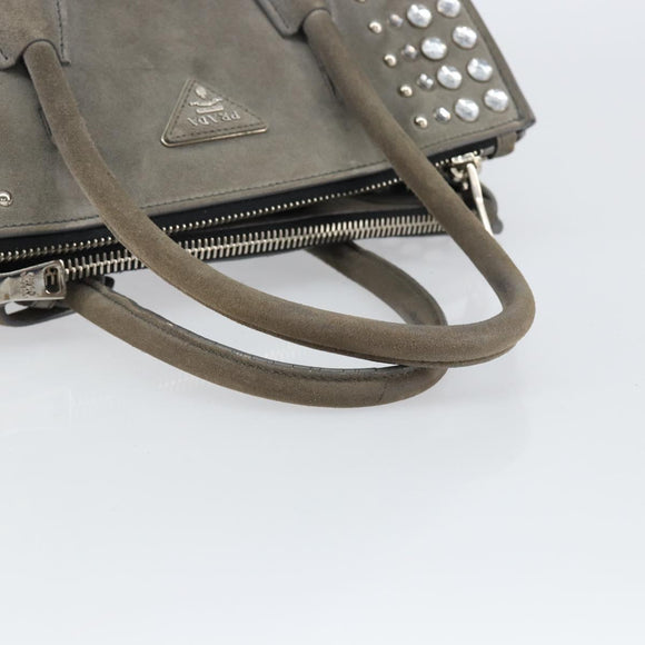 PRADA Studs Hand Bag Suede 2way Gray Silver Auth ep11562