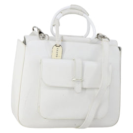 GUCCI Hand Bag Leather 2way White Silver 000 2058 0307 5 Auth ep11566