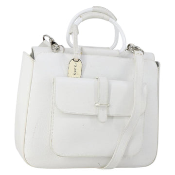 GUCCI Hand Bag Leather 2way White Silver 000 2058 0307 5 Auth ep11566