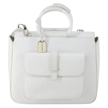GUCCI Hand Bag Leather 2way White Silver 000 2058 0307 5 Auth ep11566 - 0