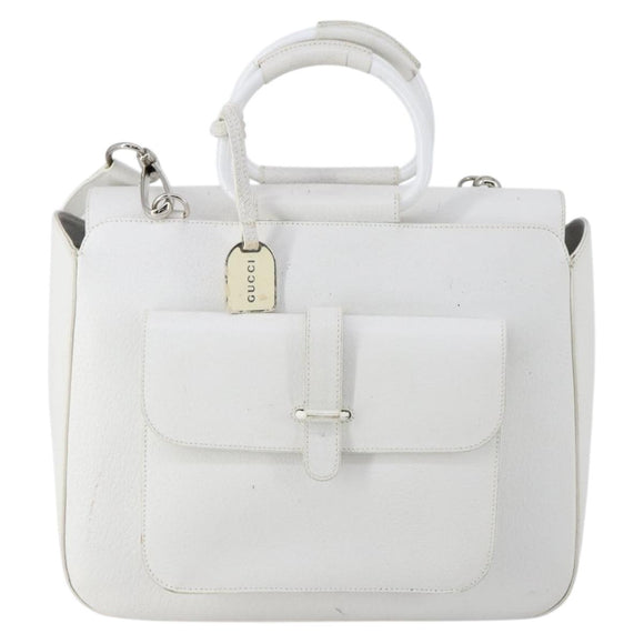 GUCCI Hand Bag Leather 2way White Silver 000 2058 0307 5 Auth ep11566