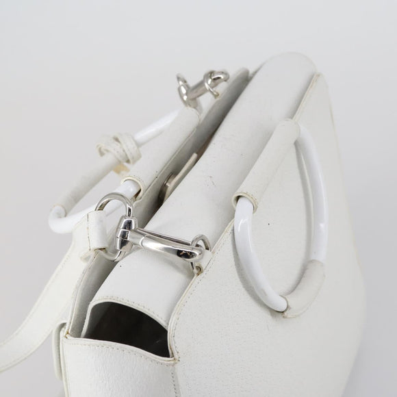 GUCCI Hand Bag Leather 2way White Silver 000 2058 0307 5 Auth ep11566