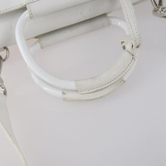 GUCCI Hand Bag Leather 2way White Silver 000 2058 0307 5 Auth ep11566