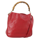 GUCCI Bamboo Hand Bag Leather 2way Red Gold Auth ep11568-1