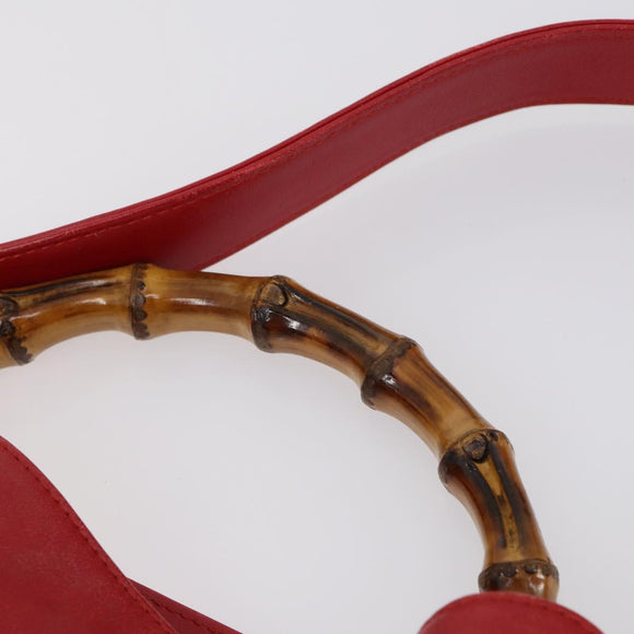 GUCCI Bamboo Hand Bag Leather 2way Red Gold Auth ep11568