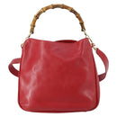GUCCI Bamboo Hand Bag Leather 2way Red Gold Auth ep11568-13