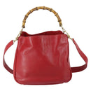 GUCCI Bamboo Hand Bag Leather 2way Red Gold Auth ep11568-2