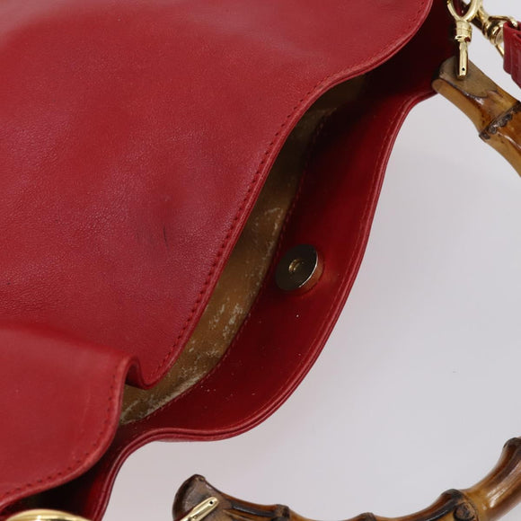 GUCCI Bamboo Hand Bag Leather 2way Red Gold Auth ep11568