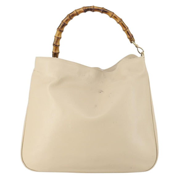 GUCCI Bamboo Hand Bag Leather 2way Beige Gold 001 2113 1577 Auth ep11569