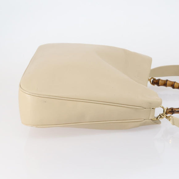 GUCCI Bamboo Hand Bag Leather 2way Beige Gold 001 2113 1577 Auth ep11569