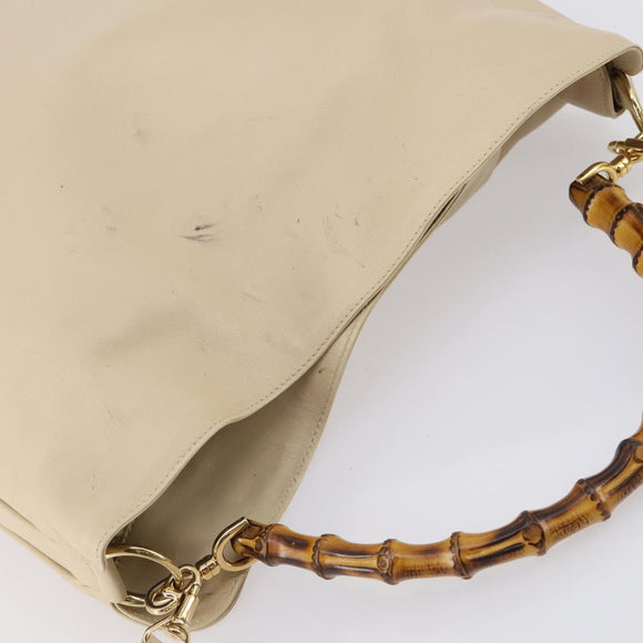 GUCCI Bamboo Hand Bag Leather 2way Beige Gold 001 2113 1577 Auth ep11569