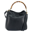 GUCCI Bamboo Hand Bag Leather 2way Navy Gold 001 1705 1638 Auth ep11570-1