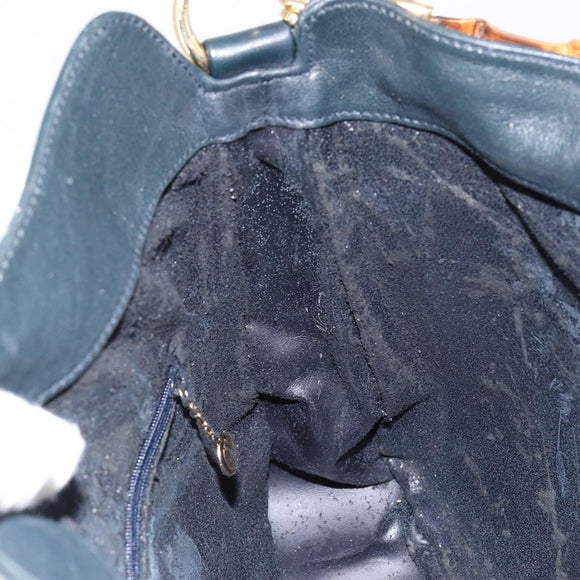 GUCCI Bamboo Hand Bag Leather 2way Navy Gold 001 1705 1638 Auth ep11570