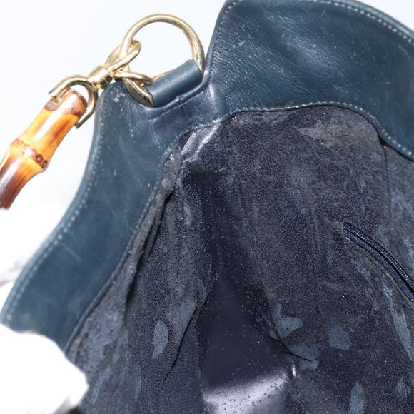 GUCCI Bamboo Hand Bag Leather 2way Navy Gold 001 1705 1638 Auth ep11570