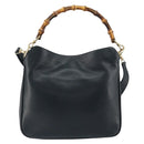 GUCCI Bamboo Hand Bag Leather 2way Navy Gold 001 1705 1638 Auth ep11570-2