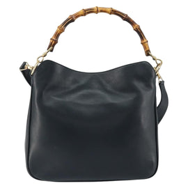 GUCCI Bamboo Hand Bag Leather 2way Navy Gold 001 1705 1638 Auth ep11570 - 0