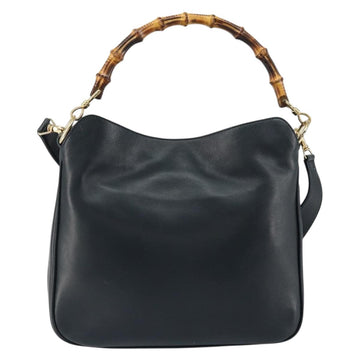 GUCCI Bamboo Hand Bag Leather 2way Navy Gold 001 1705 1638 Auth ep11570 - 0