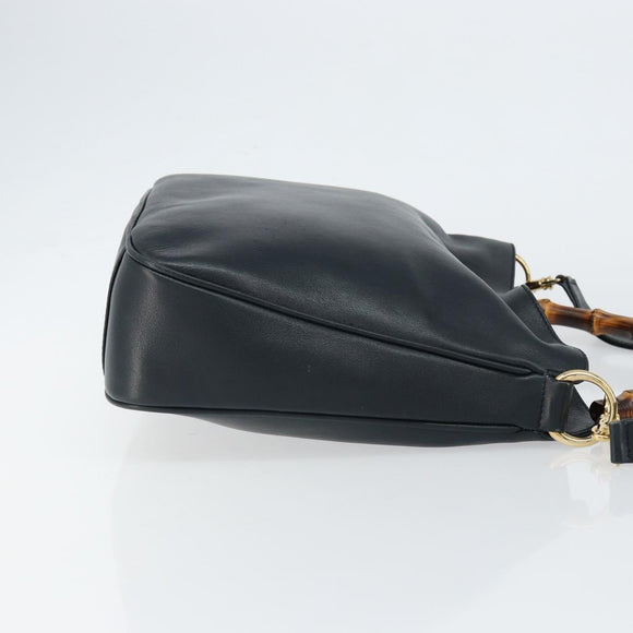 GUCCI Bamboo Hand Bag Leather 2way Navy Gold 001 1705 1638 Auth ep11570