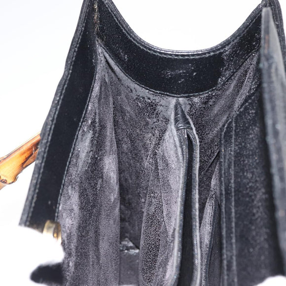 GUCCI Bamboo Hand Bag Leather Black Gold 002 1186 0260 Auth ep11571