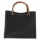 GUCCI Bamboo Hand Bag Leather Black Gold 002 1186 0260 Auth ep11571-2