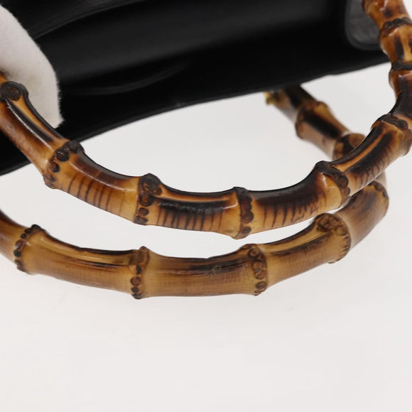 GUCCI Bamboo Hand Bag Leather Black Gold 002 1186 0260 Auth ep11571