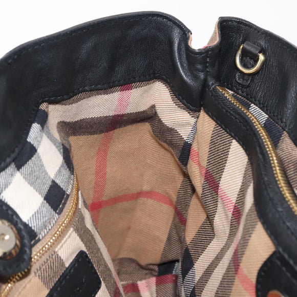 BURBERRY Hand Bag Leather Black Gold Auth ep11574