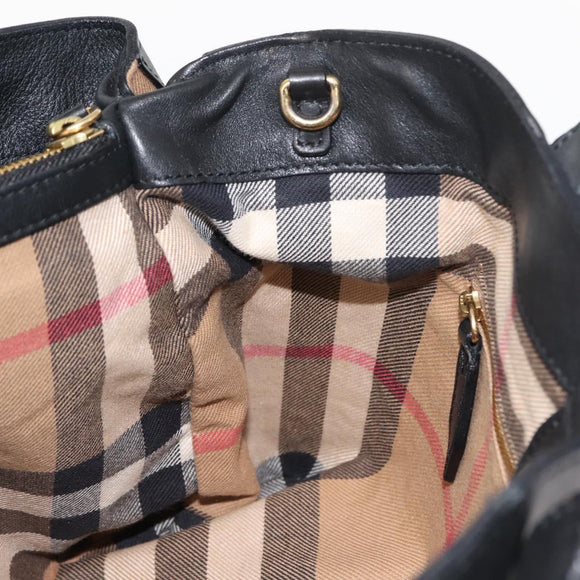 BURBERRY Hand Bag Leather Black Gold Auth ep11574