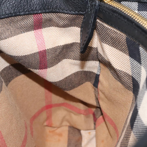 BURBERRY Hand Bag Leather Black Gold Auth ep11574