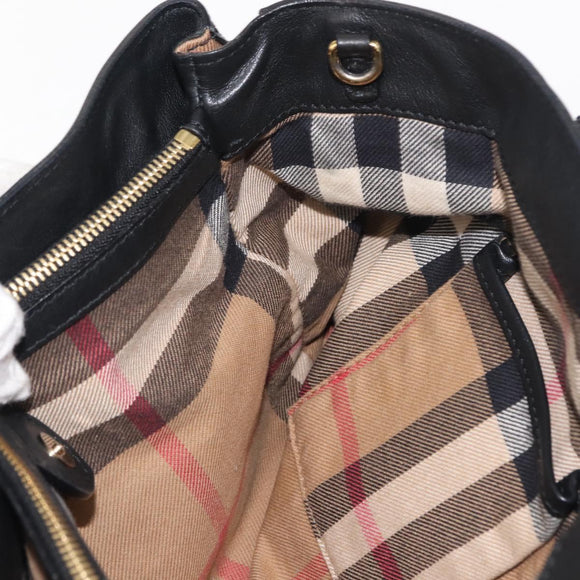 BURBERRY Hand Bag Leather Black Gold Auth ep11574