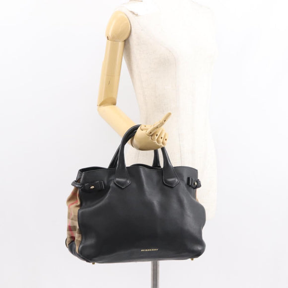BURBERRY Hand Bag Leather Black Gold Auth ep11574