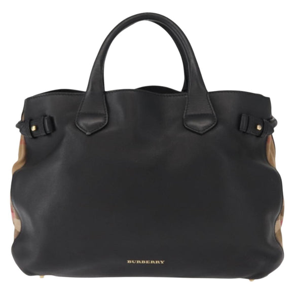 BURBERRY Hand Bag Leather Black Gold Auth ep11574