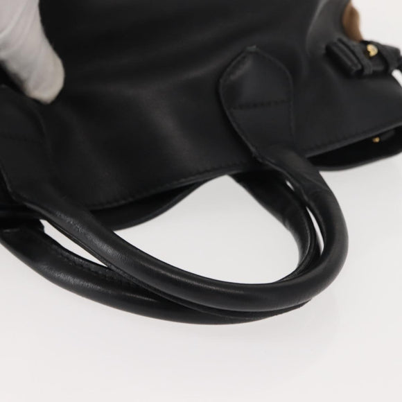 BURBERRY Hand Bag Leather Black Gold Auth ep11574