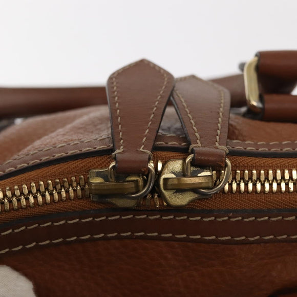 BURBERRY Hand Bag Leather Brown Gold Auth ep11577