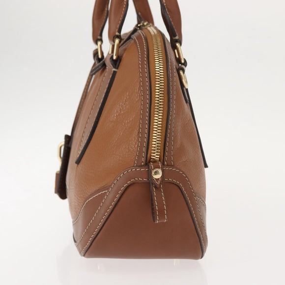 BURBERRY Hand Bag Leather Brown Gold Auth ep11577