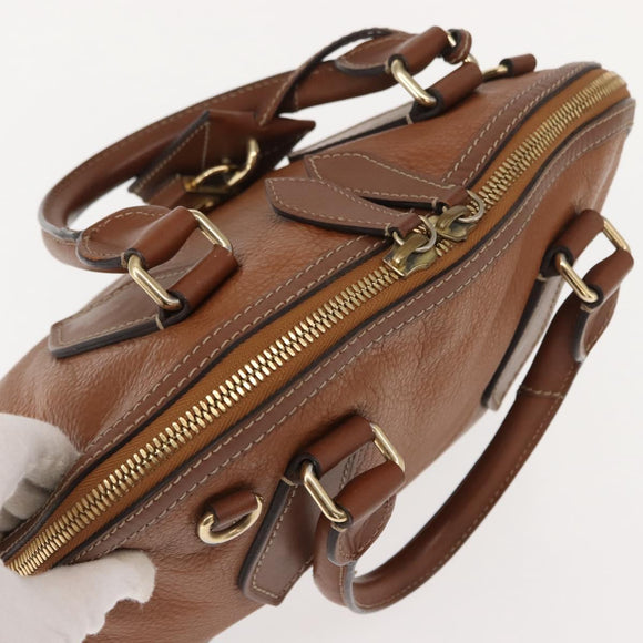 BURBERRY Hand Bag Leather Brown Gold Auth ep11577