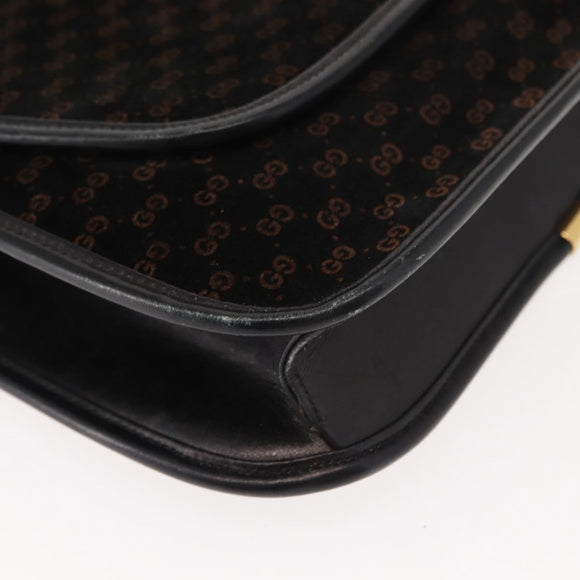 GUCCI Micro GG Canvas Shoulder Bag Suede Black Gold Auth ep11584