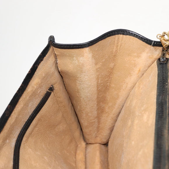 GUCCI Micro GG Canvas Shoulder Bag Suede Black Gold Auth ep11584